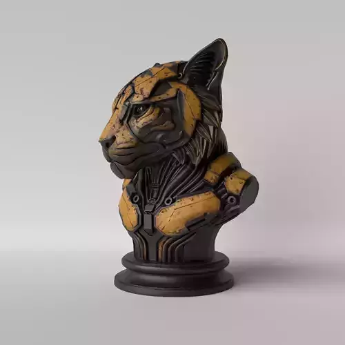 Cyber Tiger Futuristic Mecha Tiger Bust