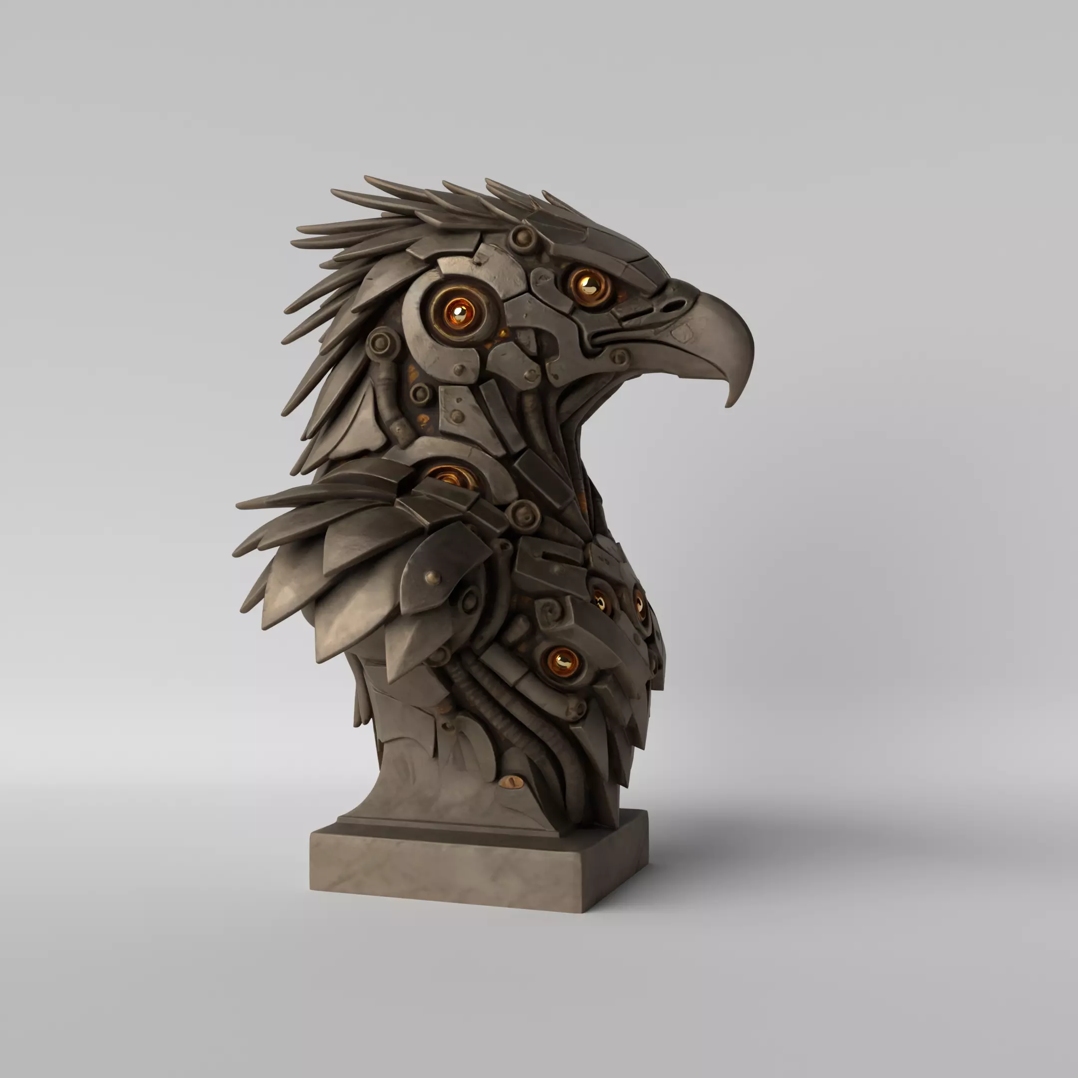 Cyber Eagle Futuristic Mecha Bird Bust 3D print model_3