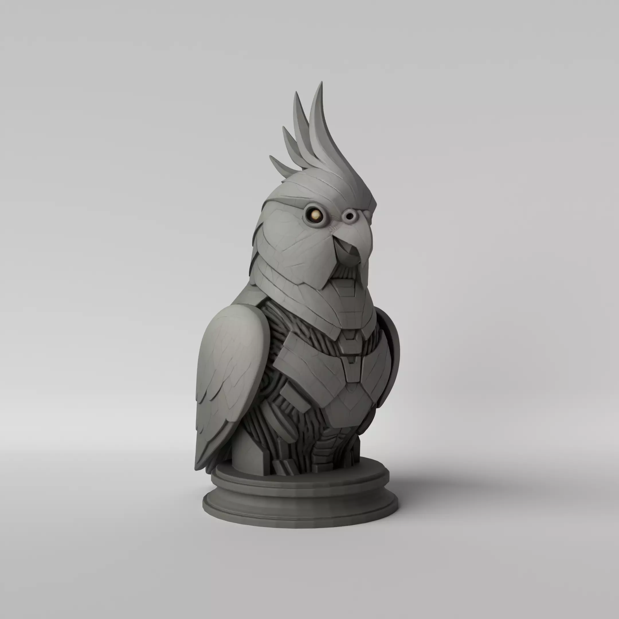 Cyber Cockatiel Futuristic Mecha Bird Bust 3D print model