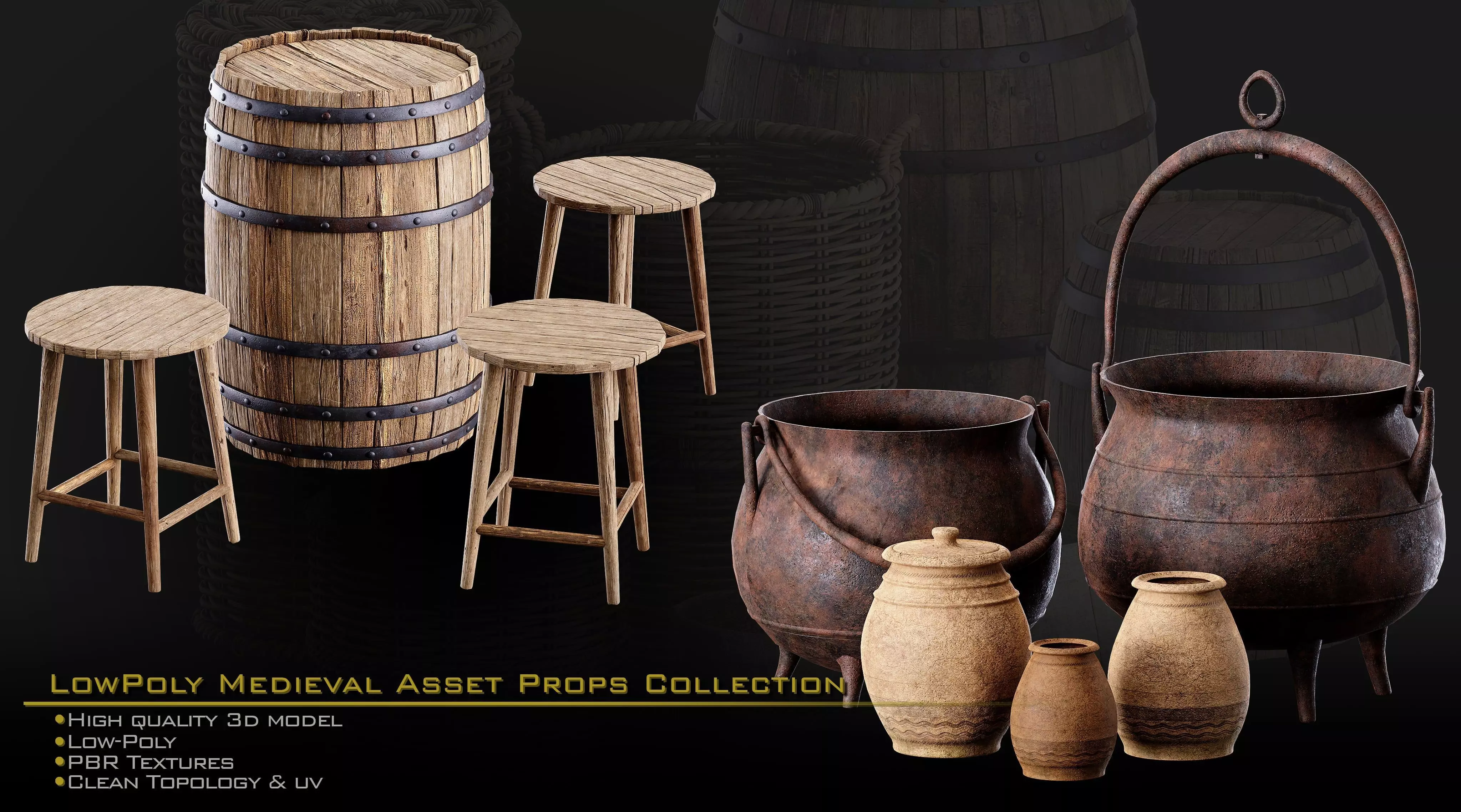Medieval Asset Props Low-poly 3D model_5
