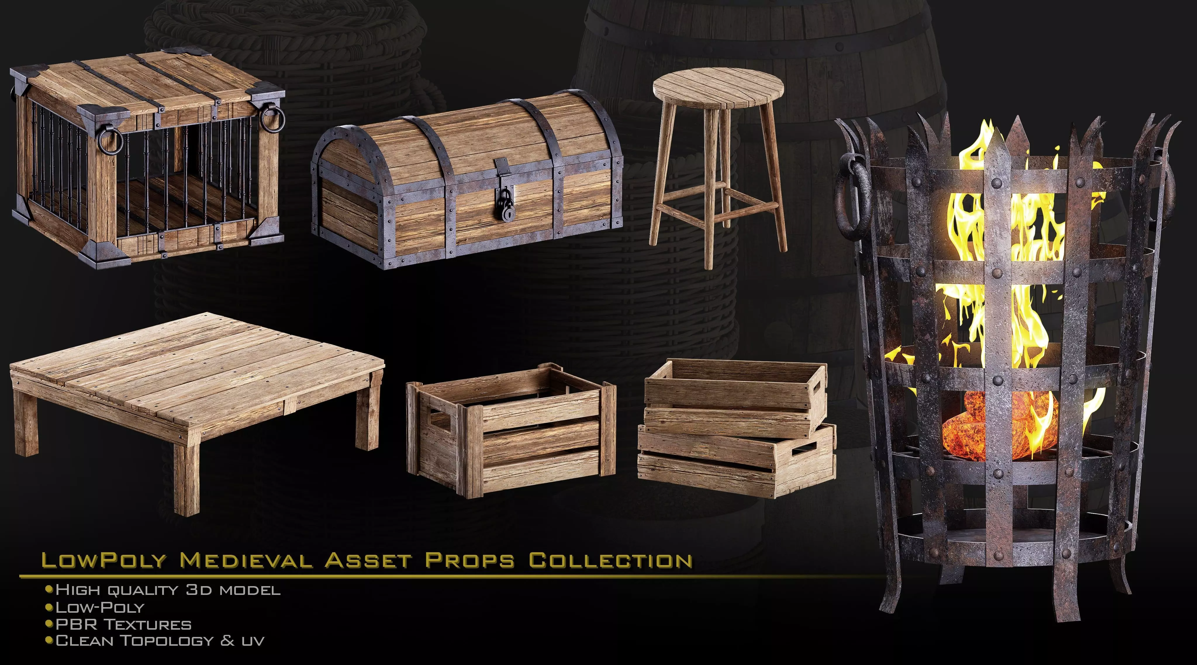 Medieval Asset Props Low-poly 3D model_13