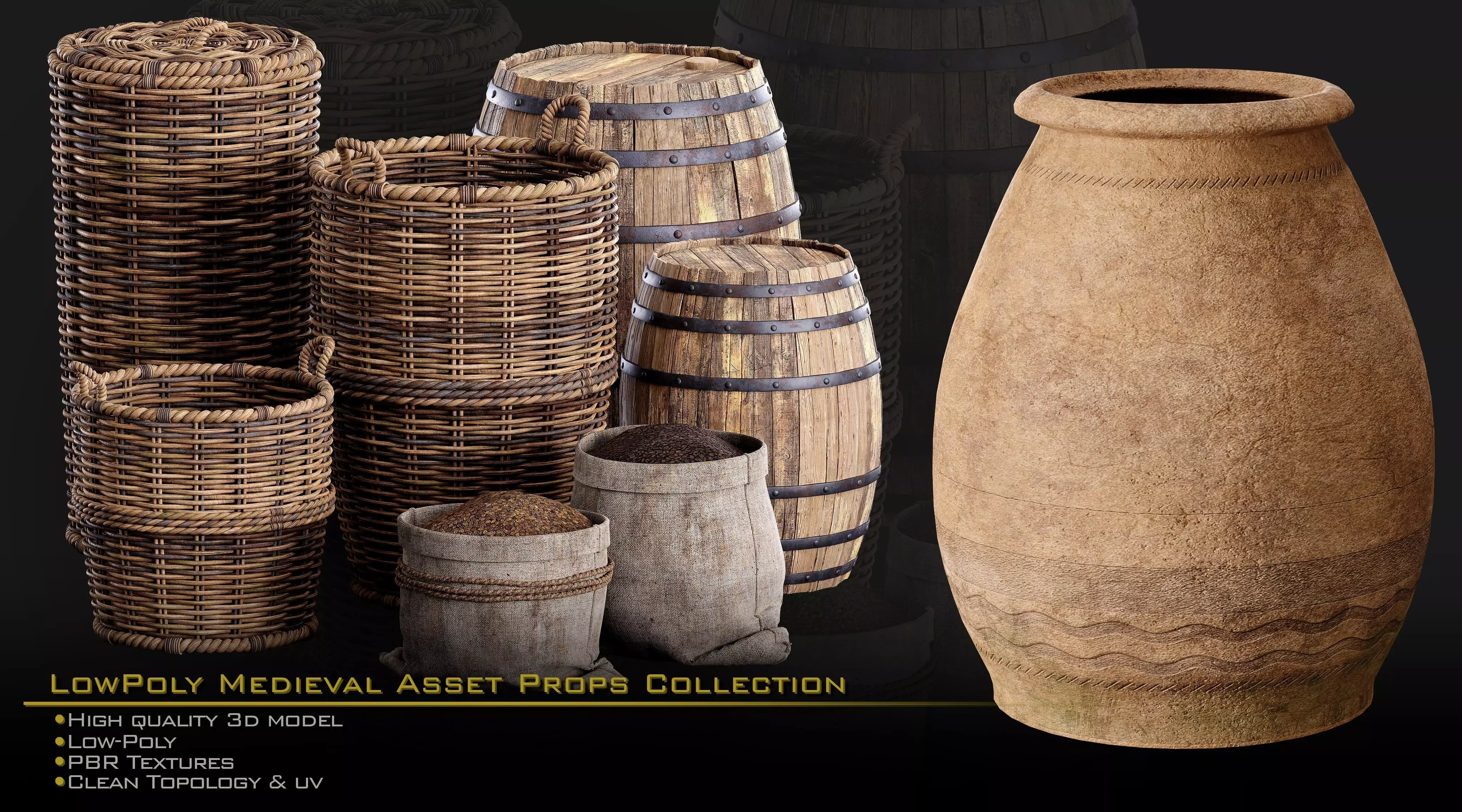 Medieval Asset Props Low-poly 3D model_4