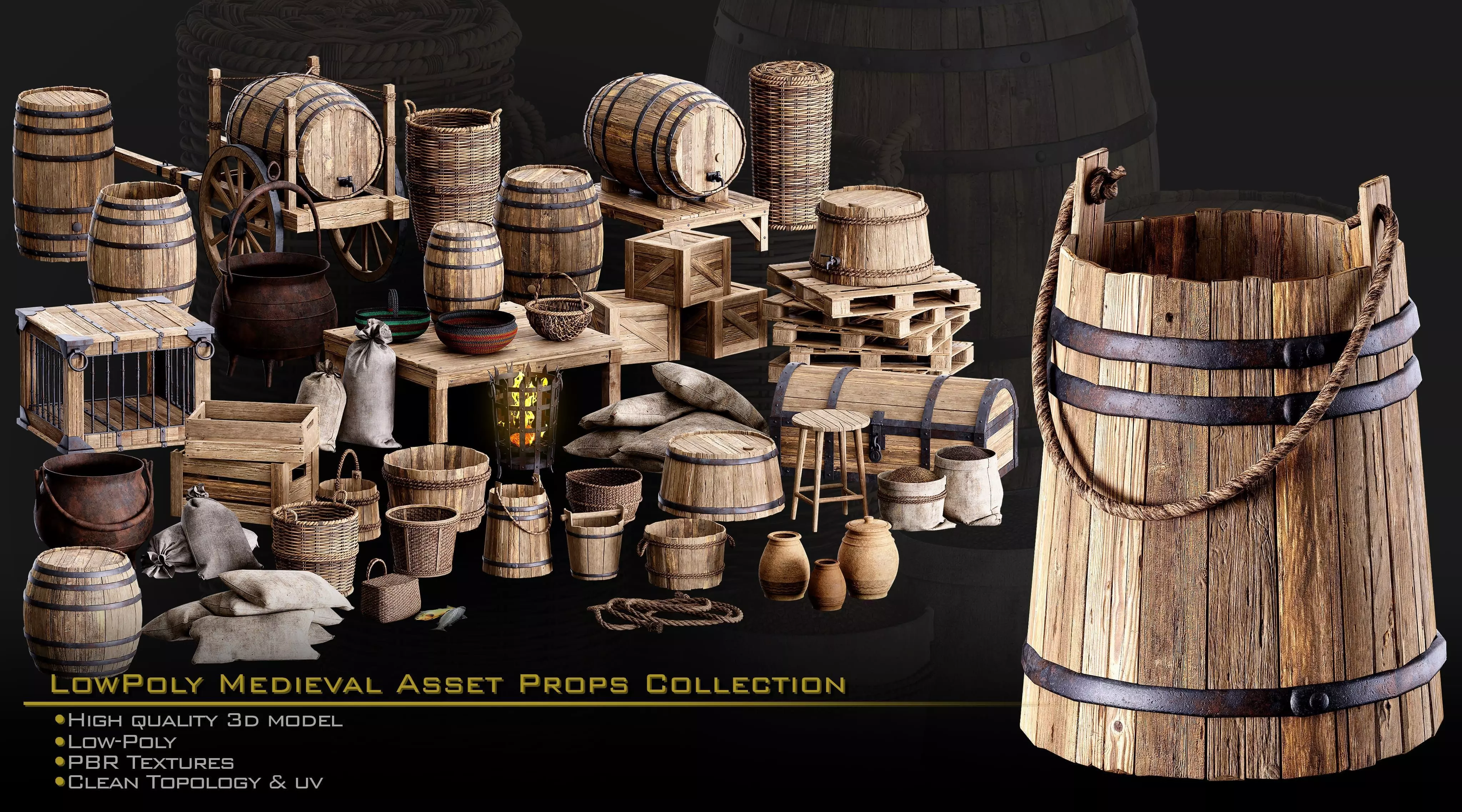 Medieval Asset Props Low-poly 3D model_3