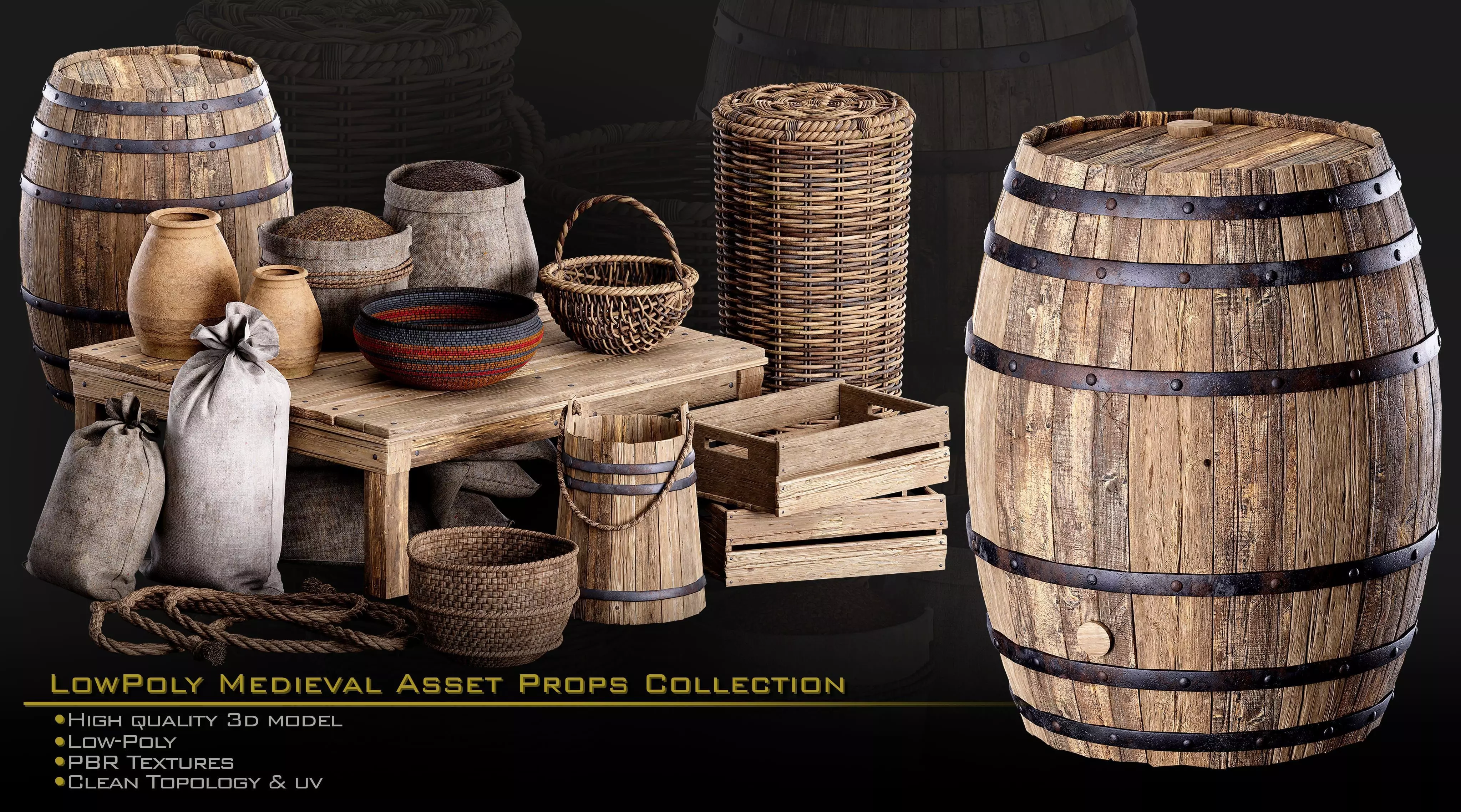 Medieval Asset Props Low-poly 3D model_2
