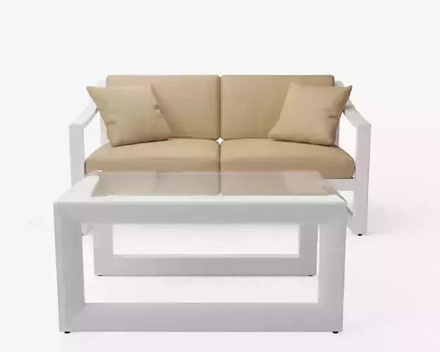 Outdoor Loveseat with Cushions and Table 3D model