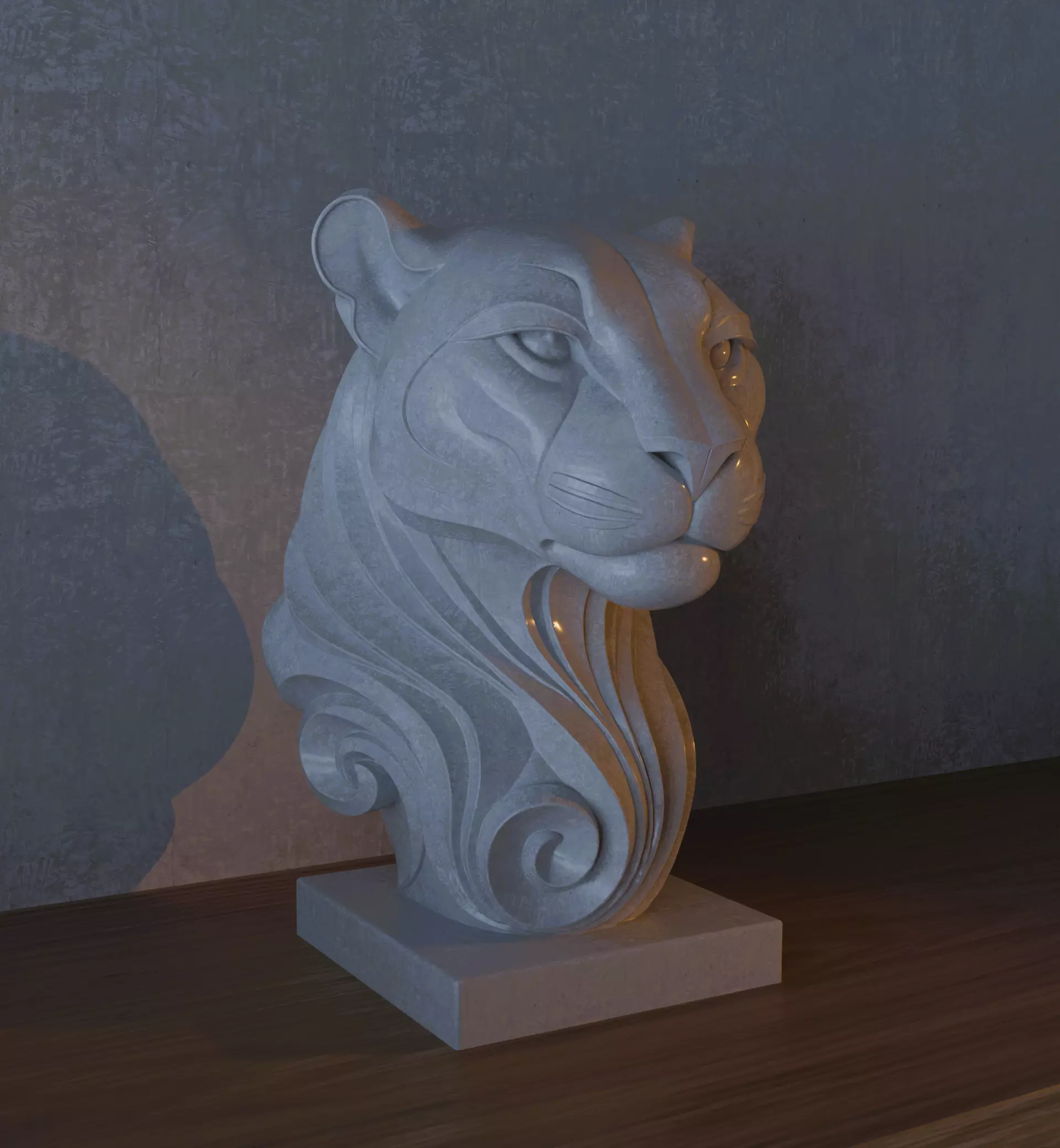 Minimalist Marble Jaguar Sculpture 3D print model_2
