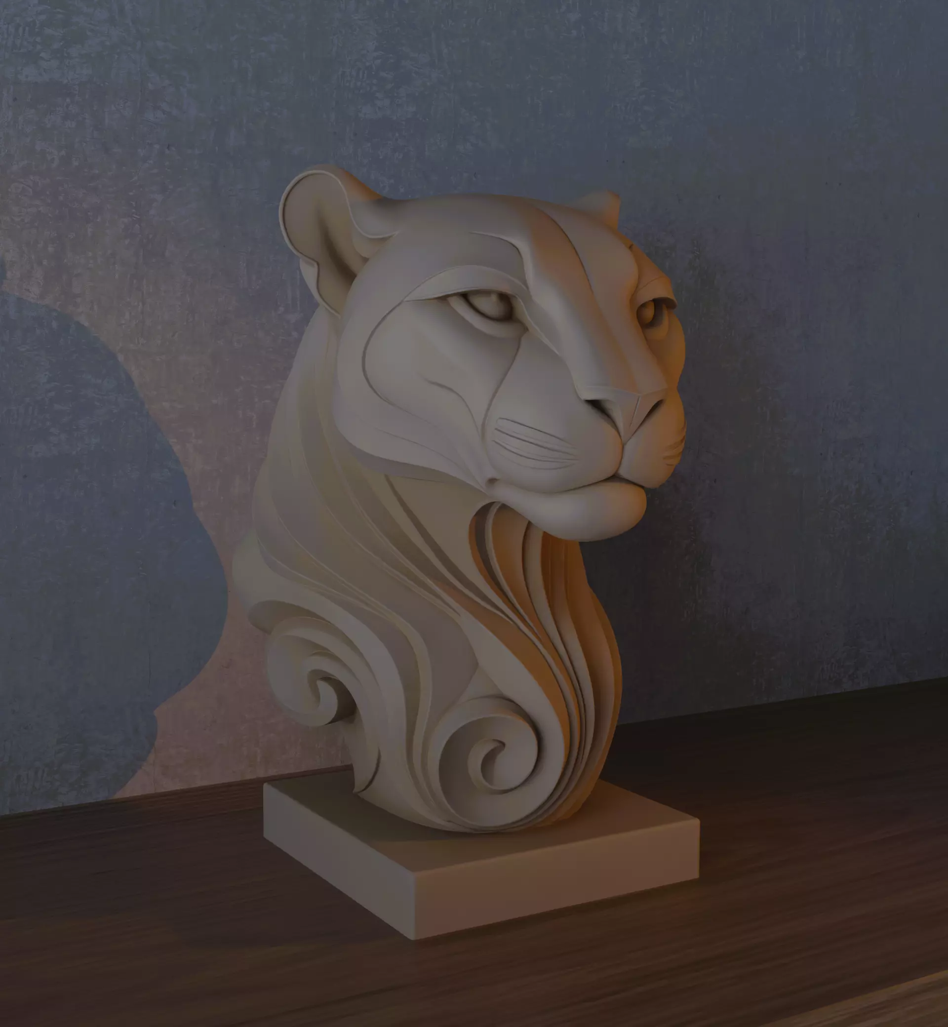 Minimalist Marble Jaguar Sculpture 3D print model_3