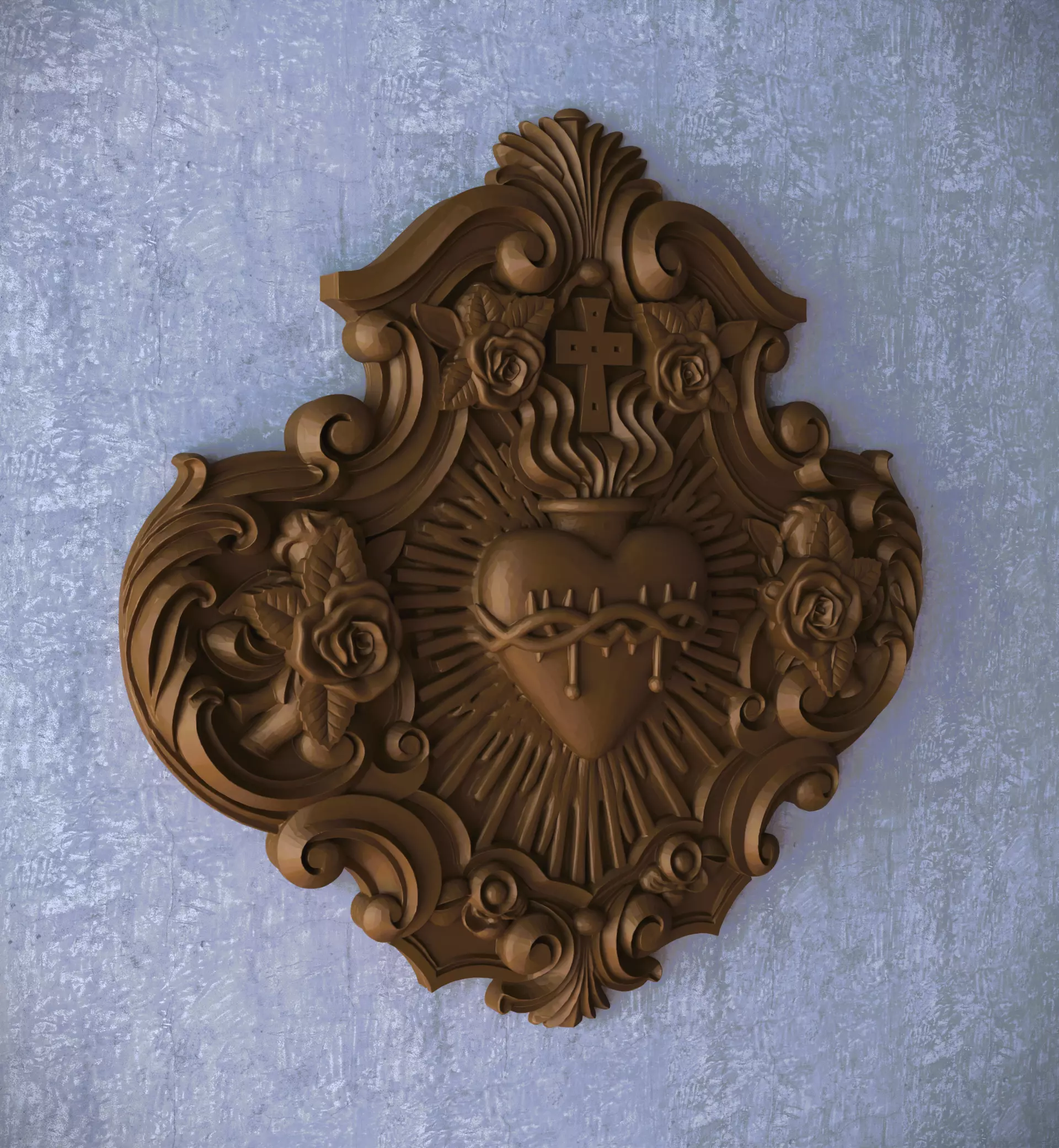 Sacred Heart of Jesus Decorated Plaque 3D print model_0