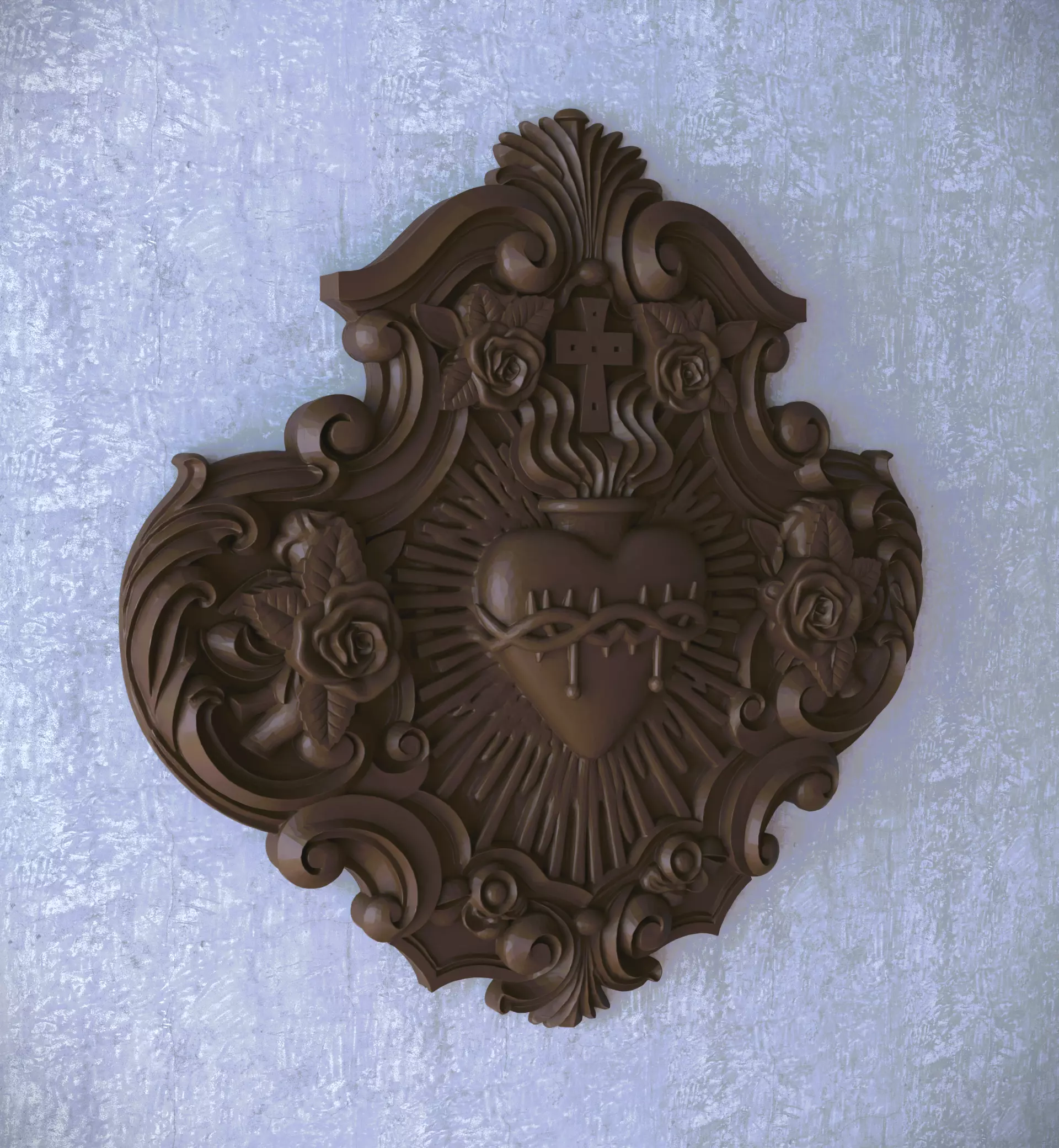 Sacred Heart of Jesus Decorated Plaque 3D print model_1
