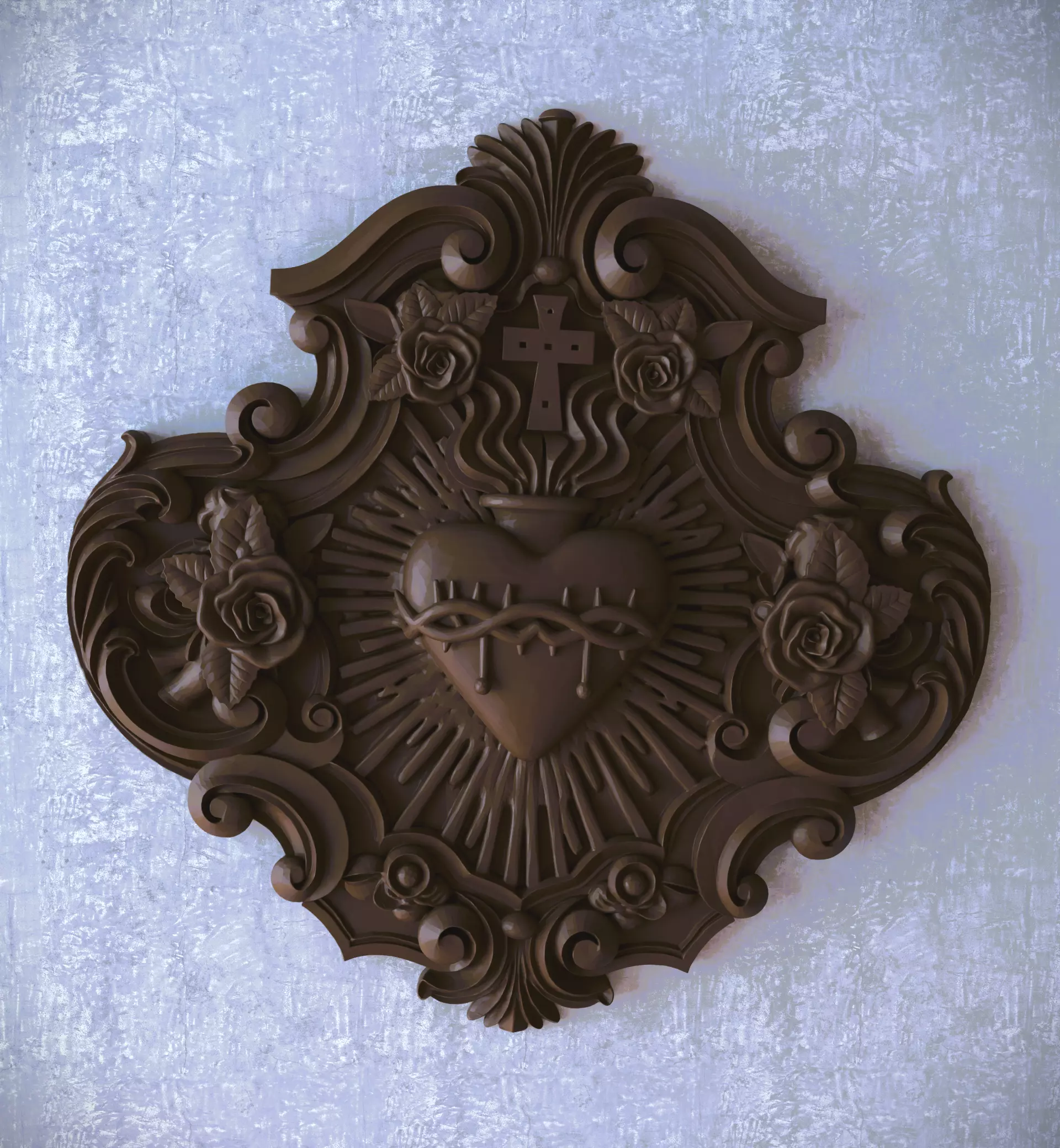 Sacred Heart of Jesus Decorated Plaque 3D print model_3
