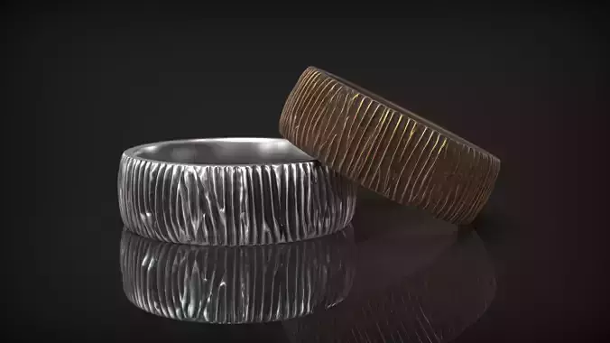 Tree Bark Wedding Rings Vertical Organic Texture 3D print model