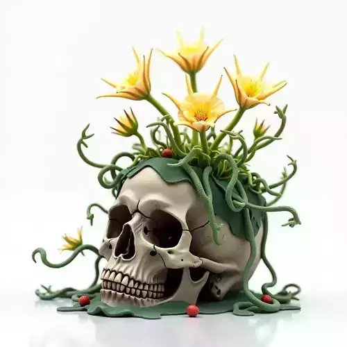 Skull Planter with Flowers 3D Model Low-poly 3D model
