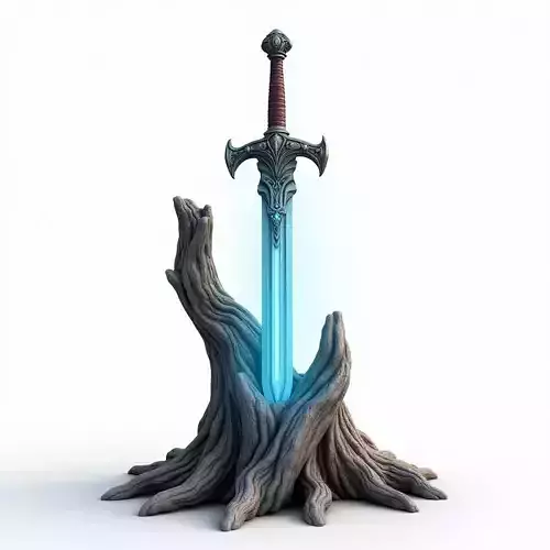 Mystical Sword in Tree Stump 3D Model Low-poly 3D model