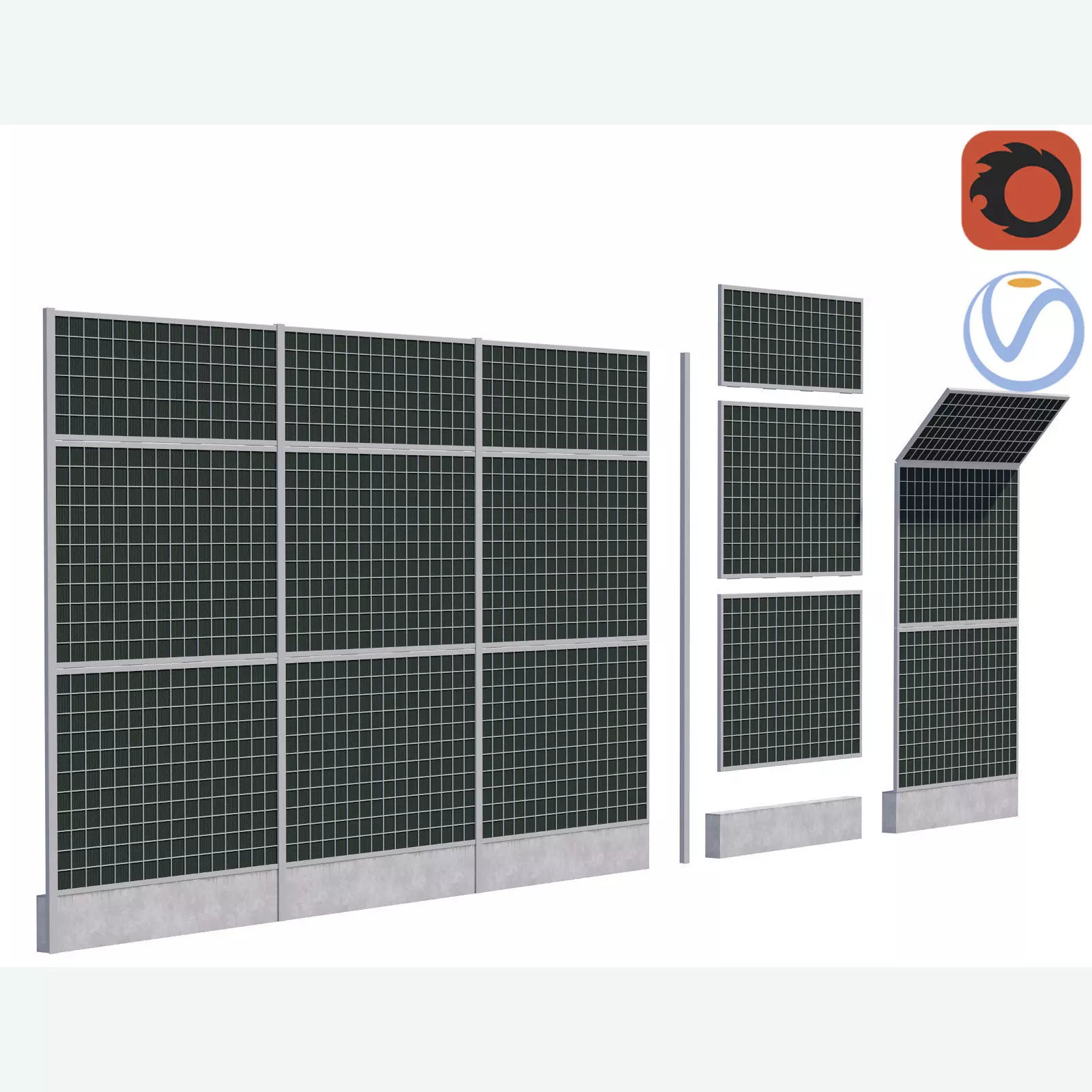 Road car Acoustic noise absorbing fence barrier 3D model_0