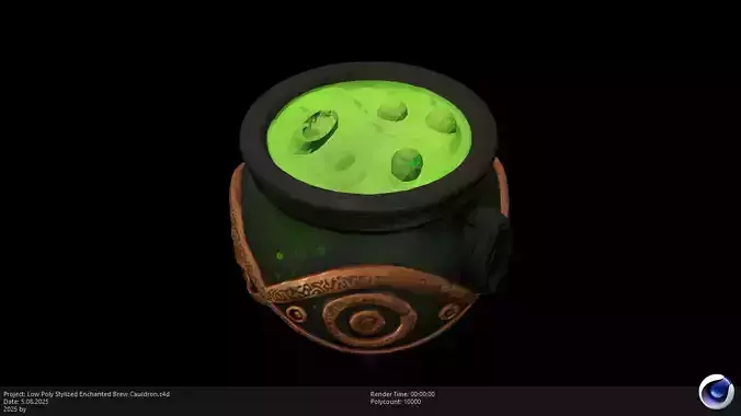 Low Poly Stylized Enchanted Brew Cauldron Low-poly 3D model