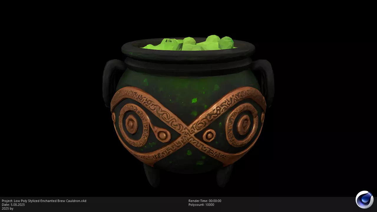 Low Poly Stylized Enchanted Brew Cauldron Low-poly 3D model_4