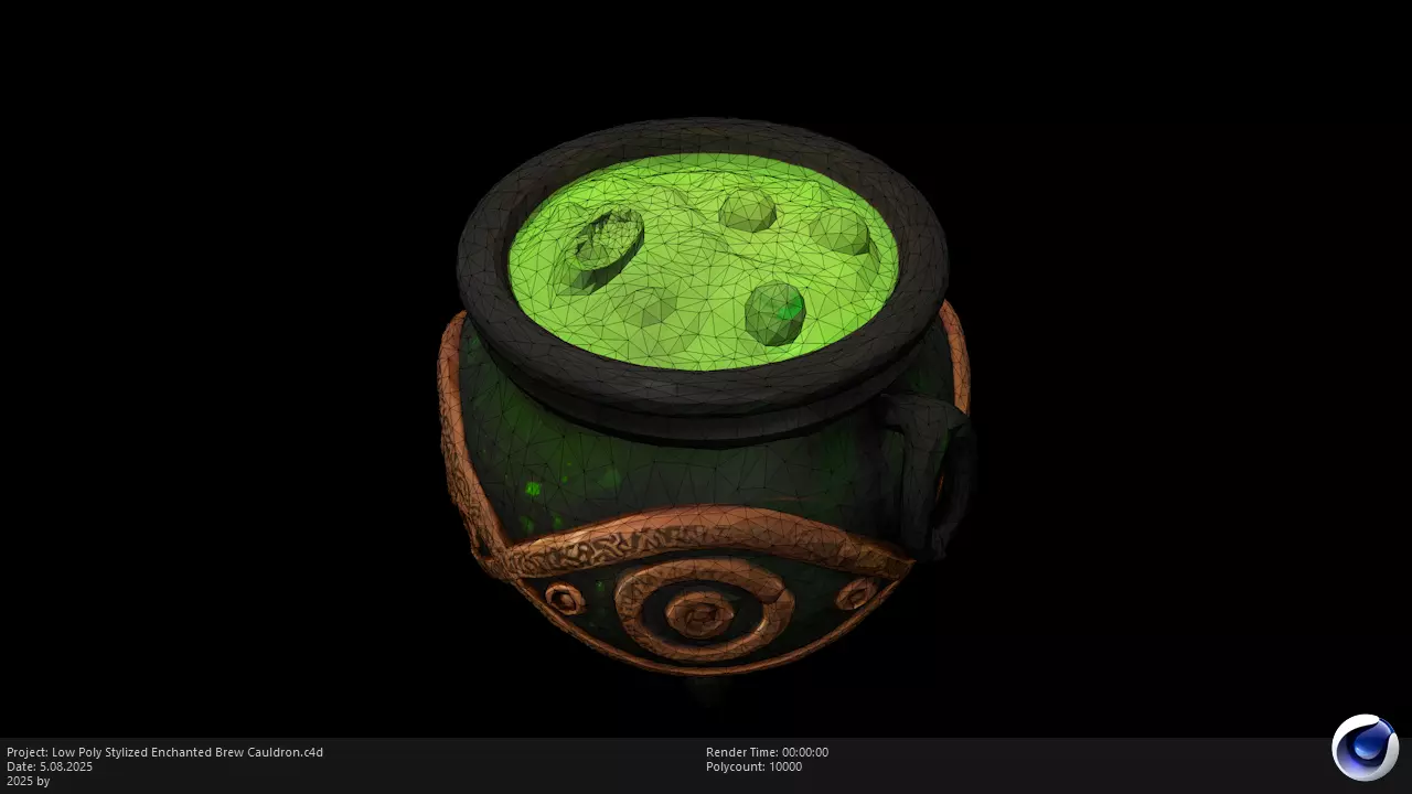 Low Poly Stylized Enchanted Brew Cauldron Low-poly 3D model_2