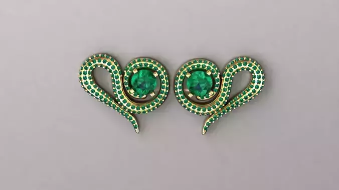 Serpent Snake Earring with Emerald Gemstones  3D Model 