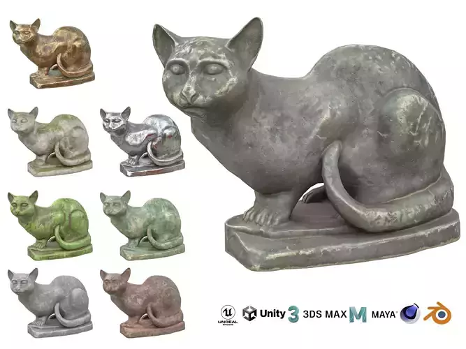 Sitting cat statue Low-poly 3D model