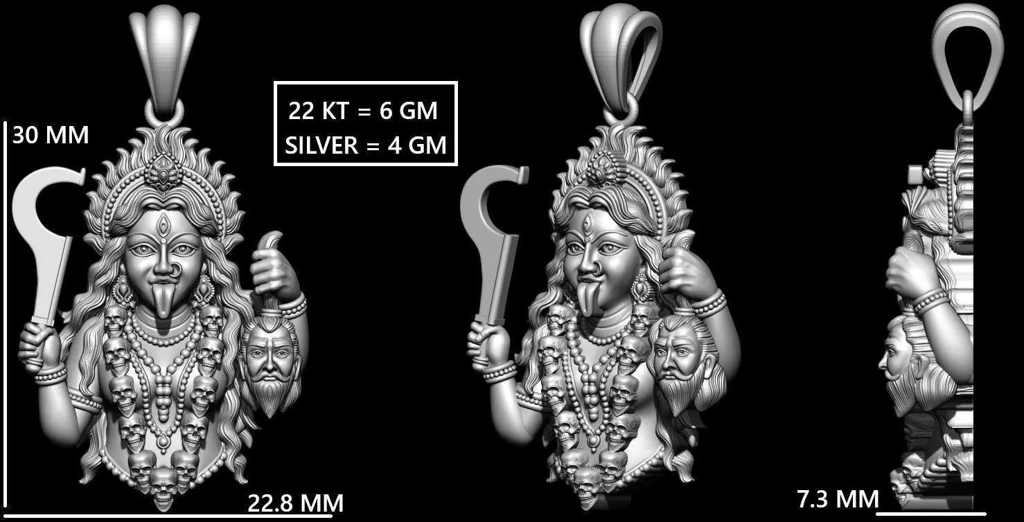 maa kali pendant with loop  3D print model_2