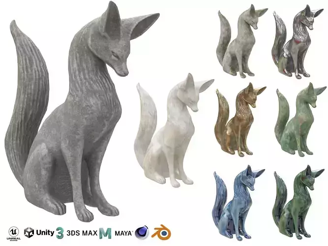 Fox statue Low-poly 3D model