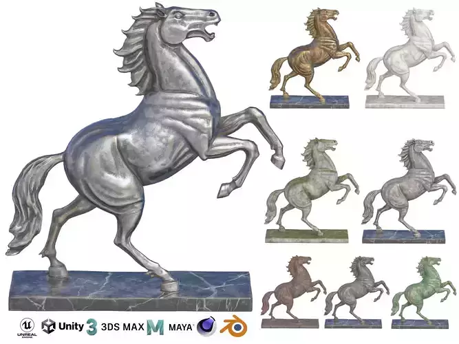 Rearing horse statue Low-poly 3D model