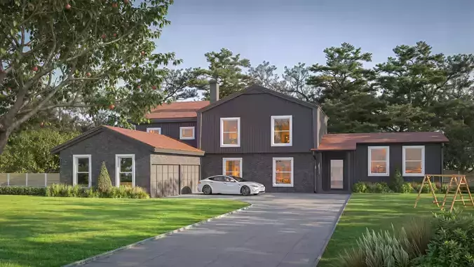 American House Model Realistic 3ds max and corona   Low-poly 3D model