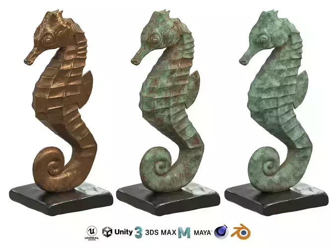 Seahorse statue Low-poly 3D model