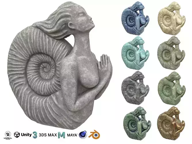Siren statue Low-poly 3D model