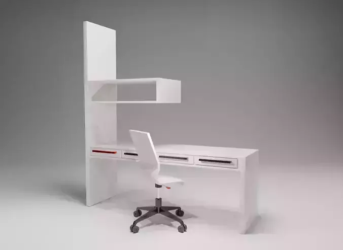 Office desk and chair high-poly 3D model