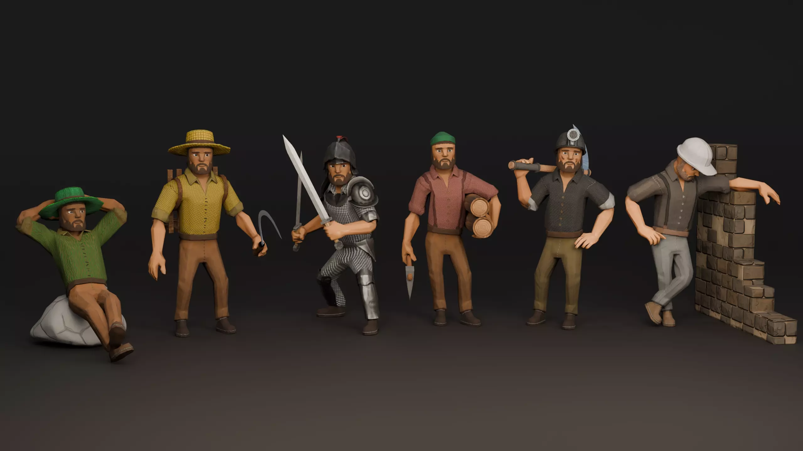 Medieval Workers Pack  6 Characters  6 Props Low Poly Stylized Low-poly 3D model_5