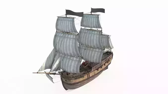 Medieval large sailboats and warships 3D model
