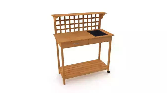 Burroughs Fir Wood Outdoor Potting Bench with Sink Drawer 3D model