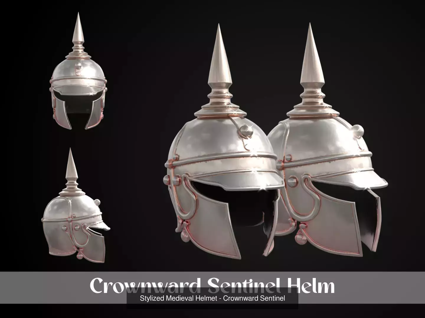 Stylized Medieval European Helmet Pack 3D Model Collection_1