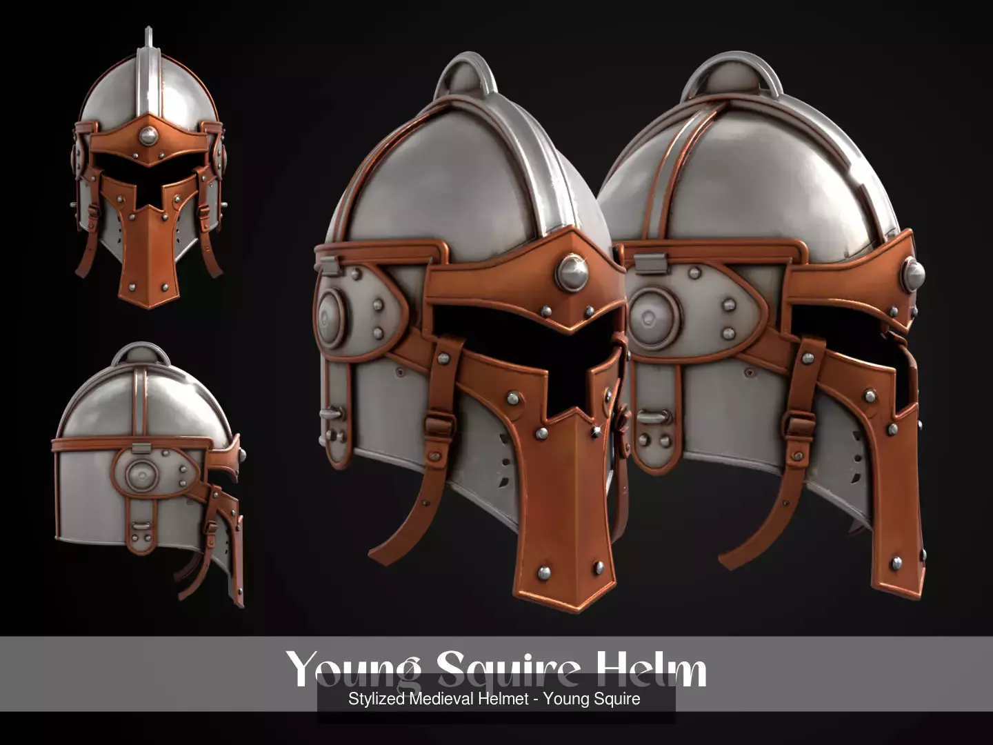 Stylized Medieval European Helmet Pack 3D Model Collection_7
