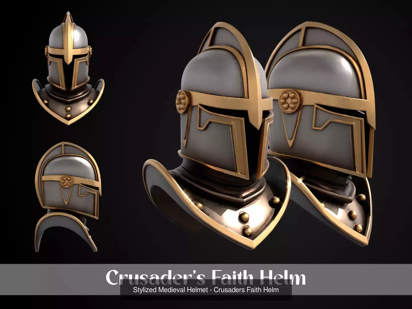 Stylized Medieval European Helmet Pack 3D Model Collection_2