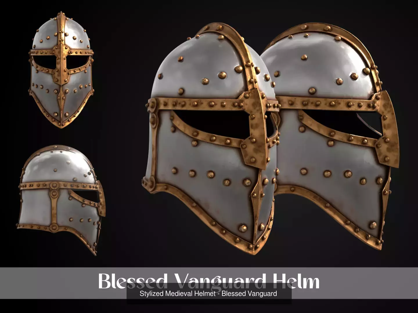 Stylized Medieval European Helmet Pack 3D Model Collection_4