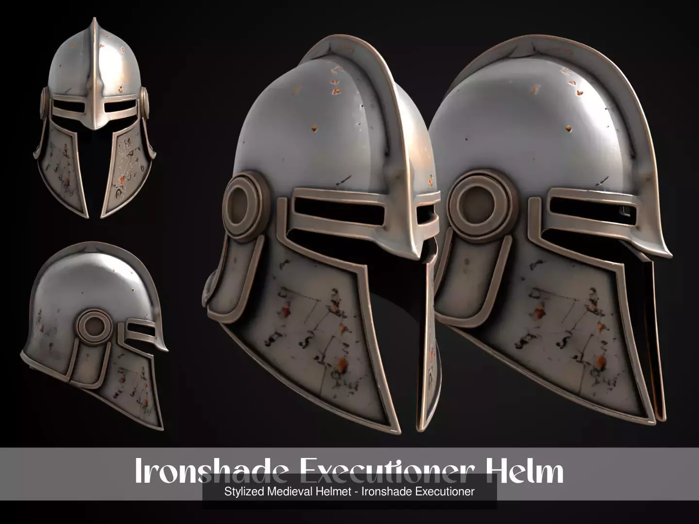 Stylized Medieval European Helmet Pack 3D Model Collection_5