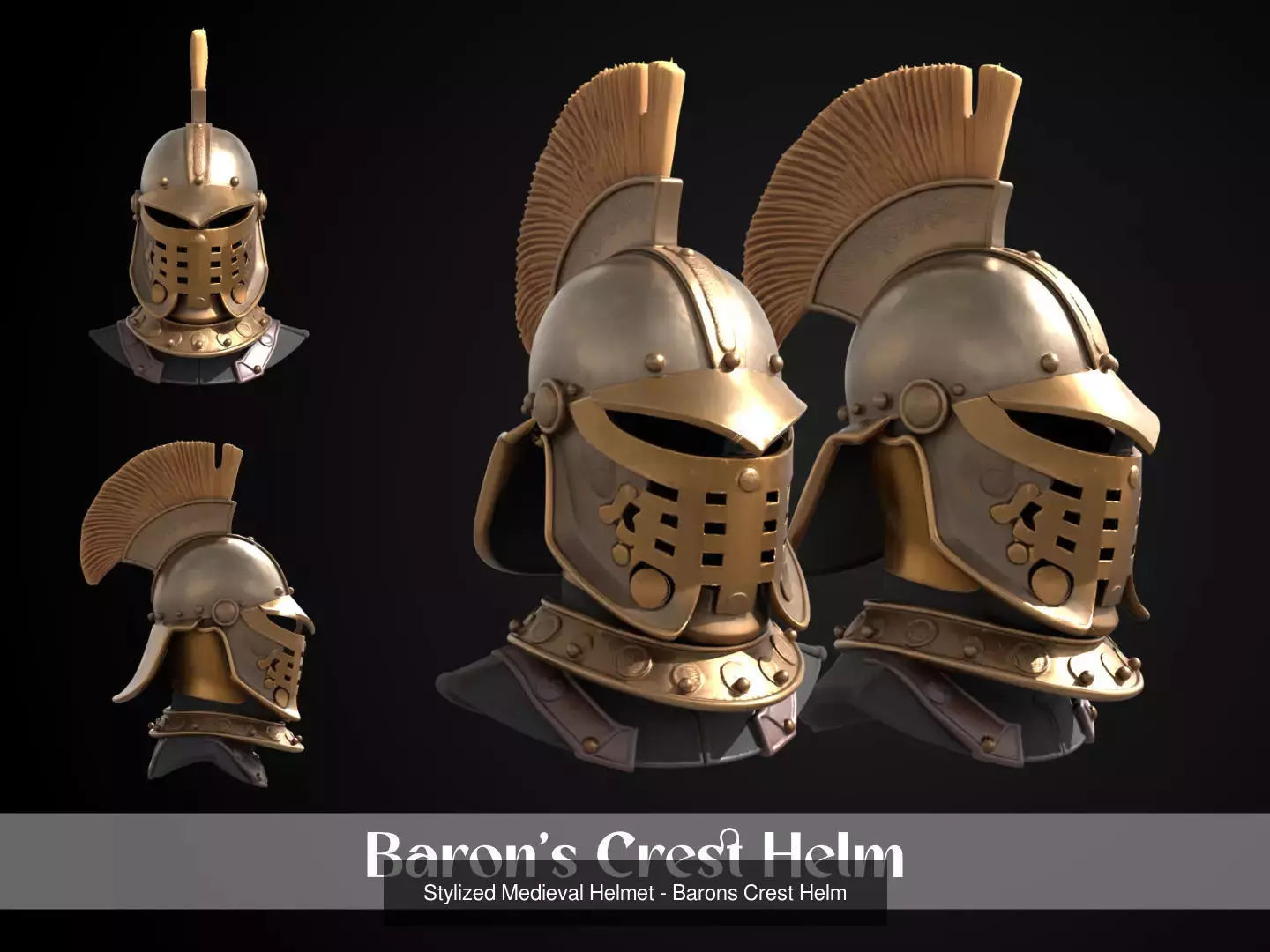 Stylized Medieval European Helmet Pack 3D Model Collection_6