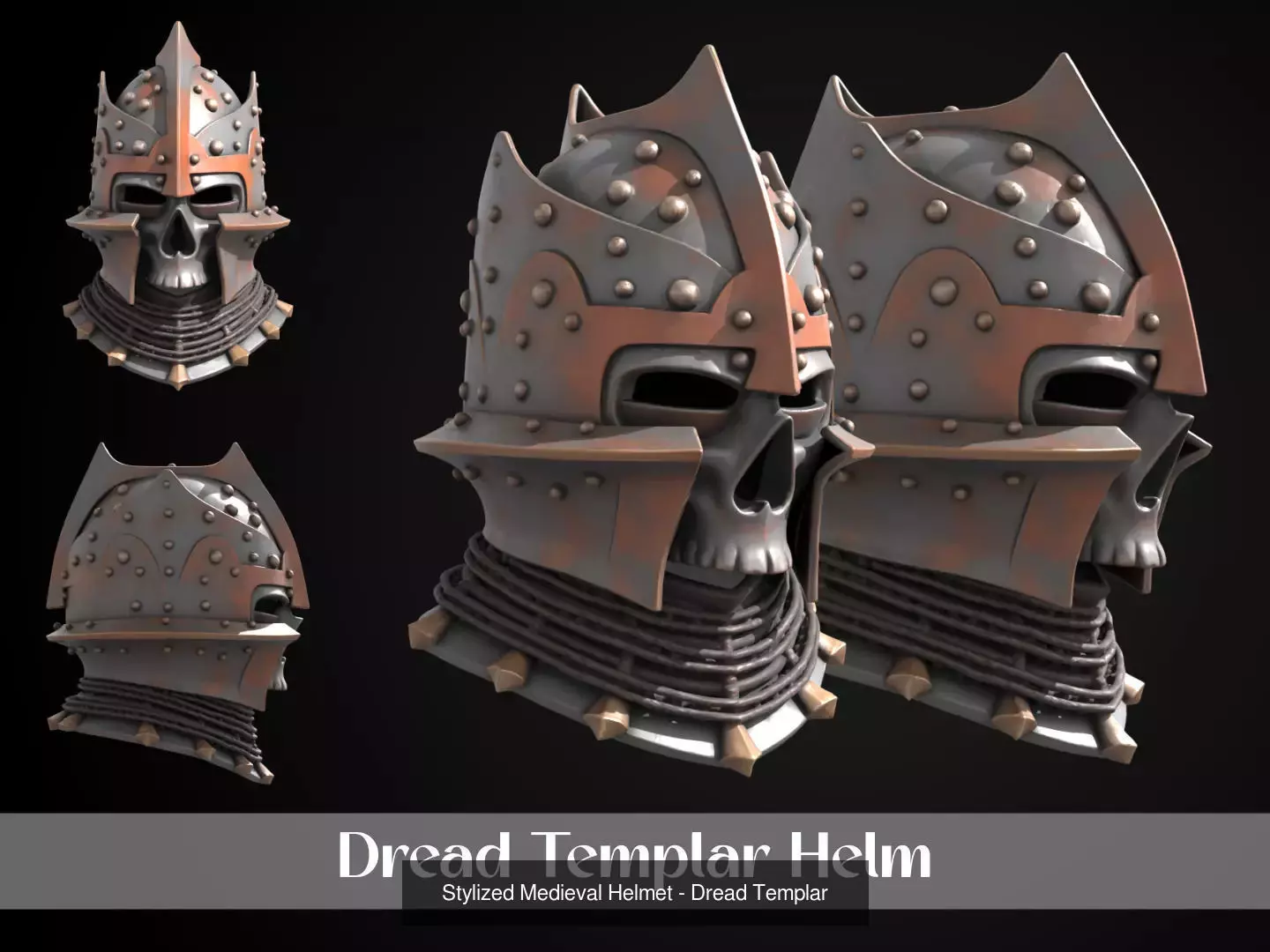 Stylized Medieval European Helmet Pack 3D Model Collection_10
