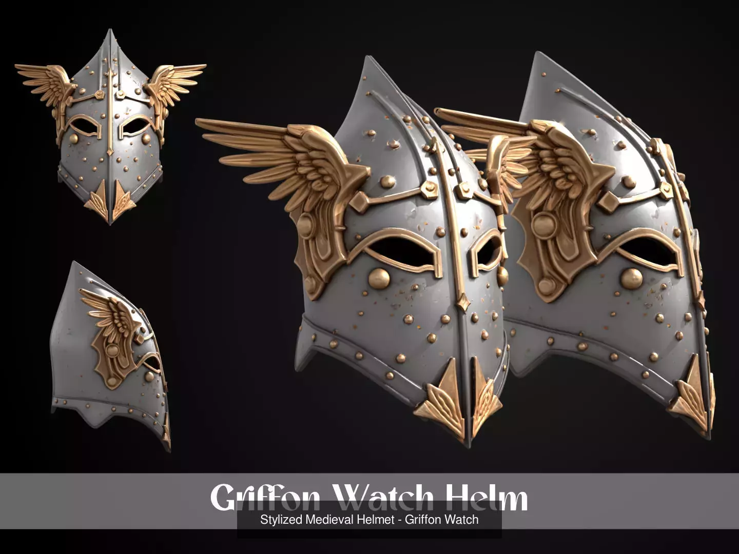 Stylized Medieval European Helmet Pack 3D Model Collection_9