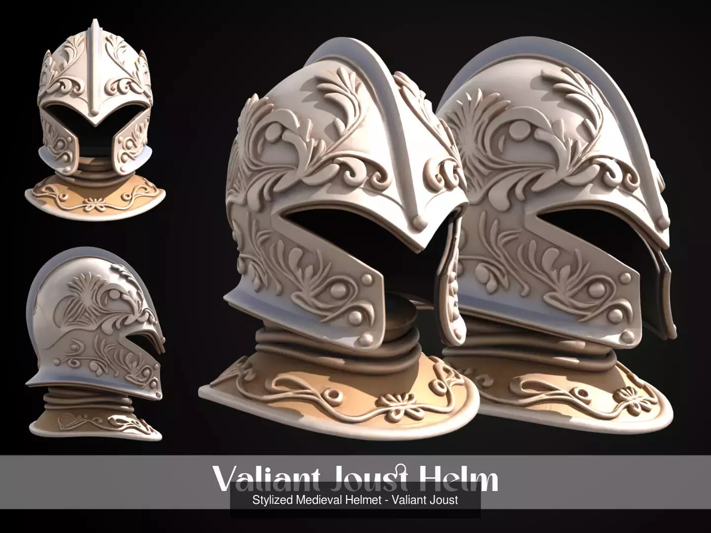 Stylized Medieval European Helmet Pack 3D Model Collection_8