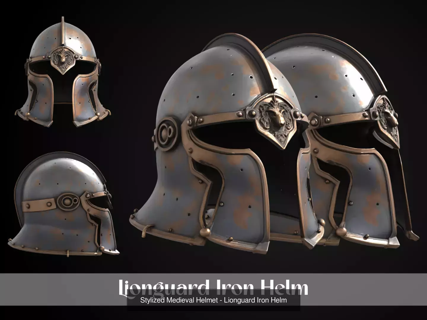 Stylized Medieval European Helmet Pack 3D Model Collection_3