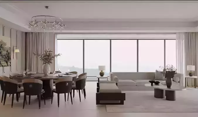 New Chinese-style living room and dining area 3D model