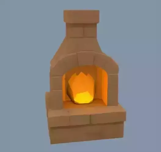 cartoonish indoor fireplace with fire