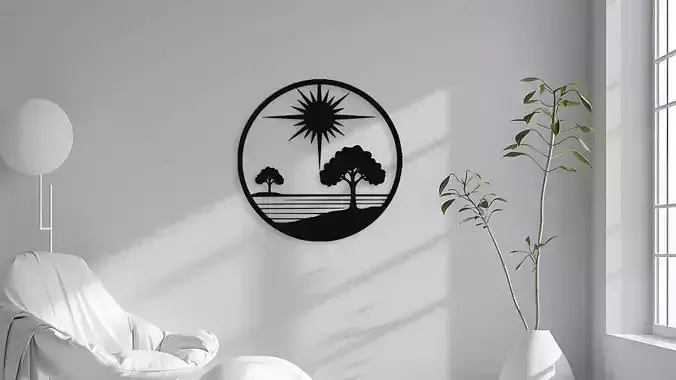 Nature Landscape Sun and Trees Wall Decor Artwall decor art cnc 