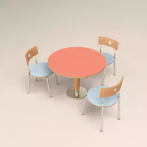 Coral Round Dining Table Set Low-poly 3D model