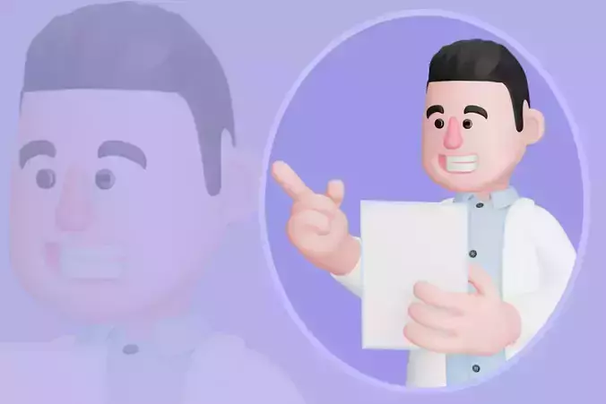 Stylized 3D Male Doctor Character Pointing with Paper