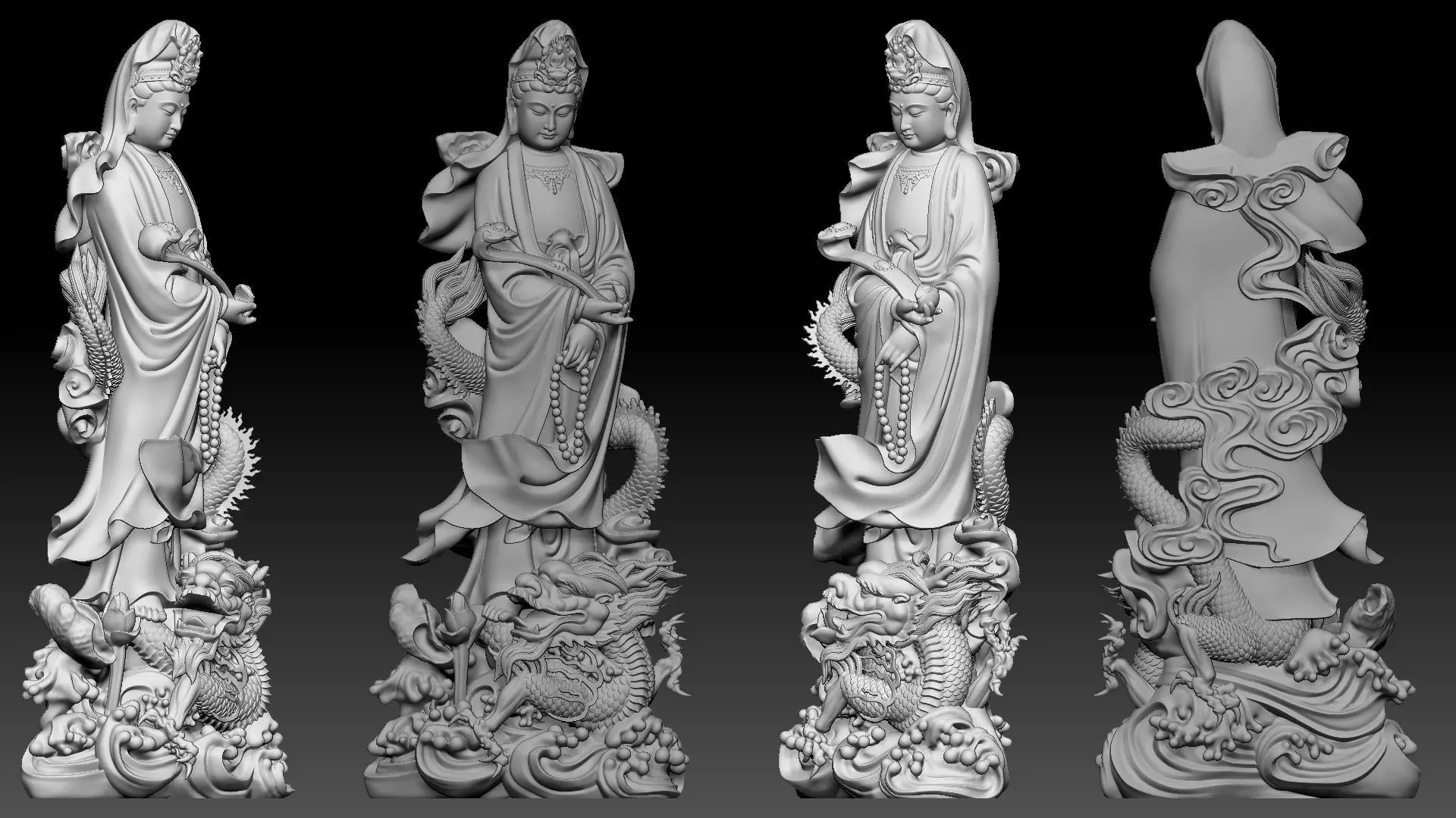 Guanyin riding a dragon 3D print model_2