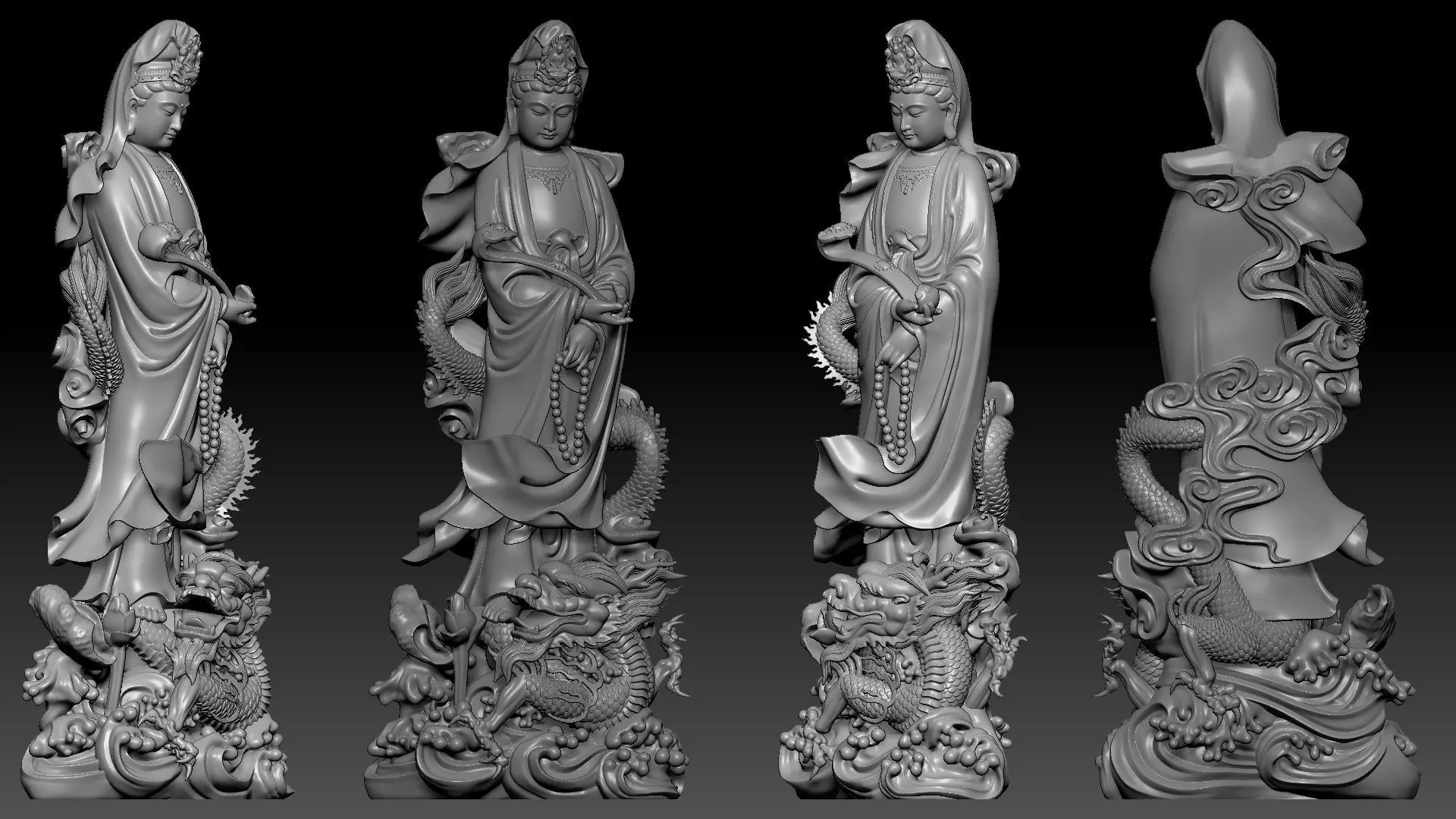 Guanyin riding a dragon 3D print model_6
